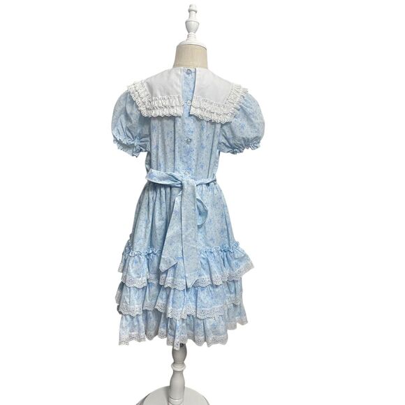 Vintage Golden Age Formal Dress Size 8 Blue & White Ruffled Lace Round Tiered - Picture 6 of 12